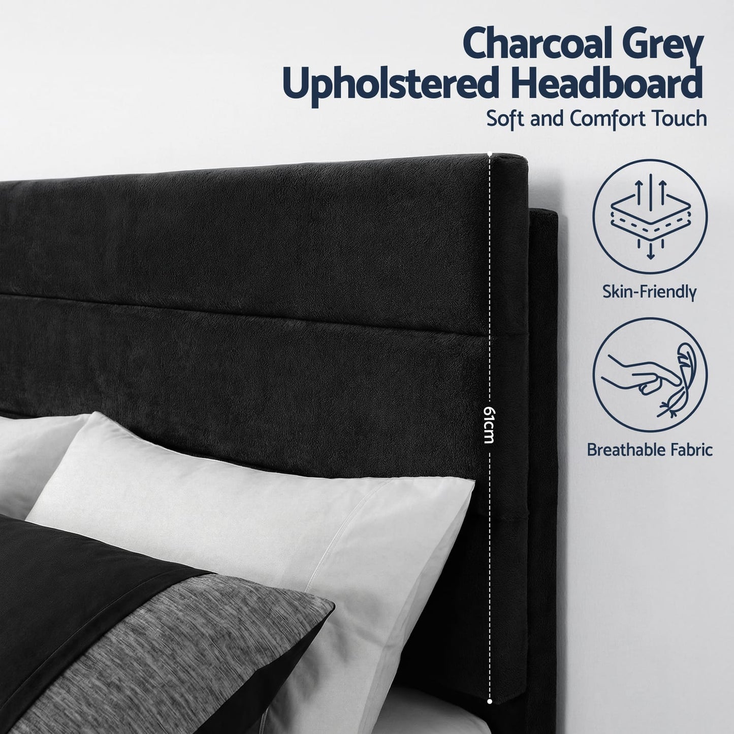 King Bed Frame Velvet Upholstered