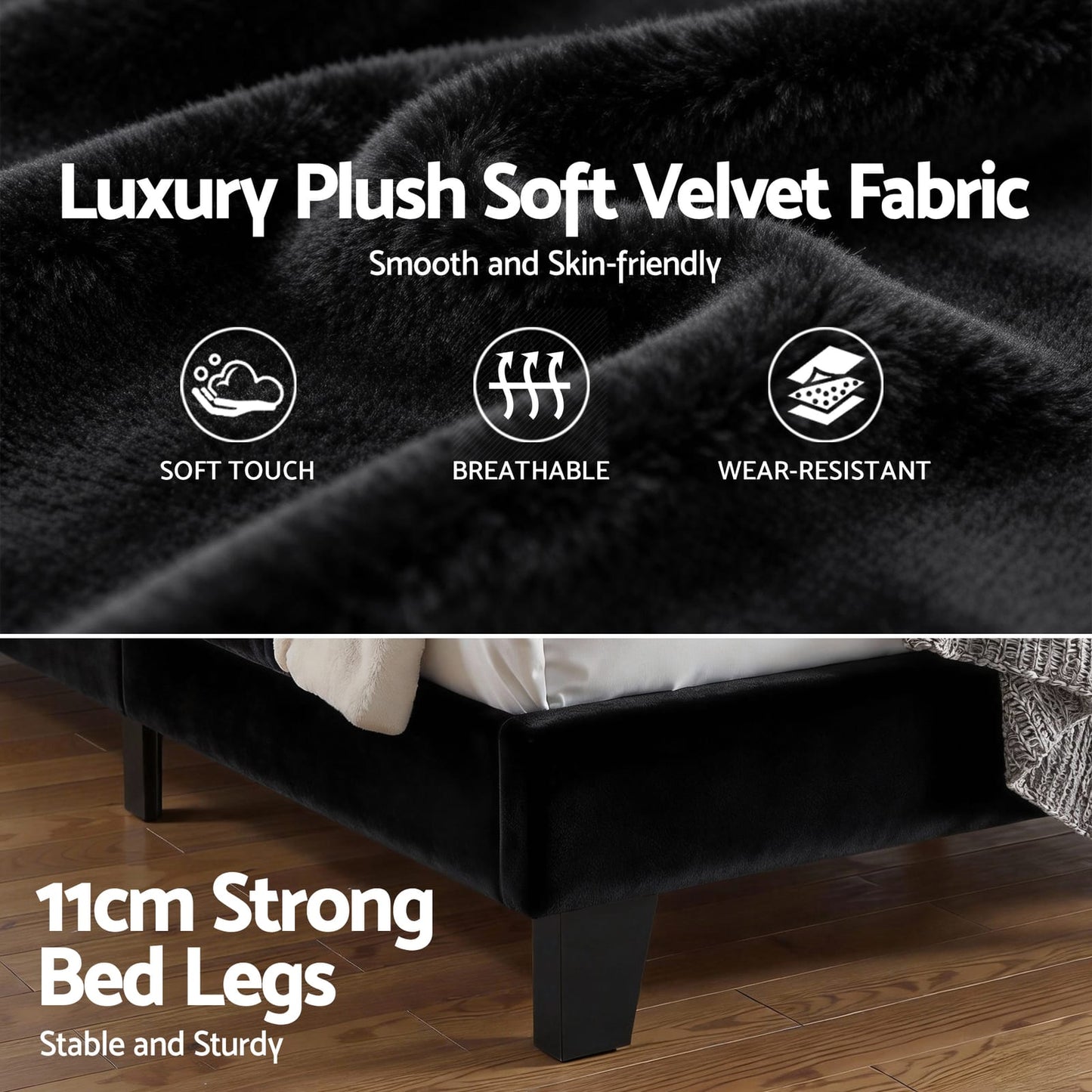 King Bed Frame Velvet Upholstered