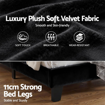 King Bed Frame Velvet Upholstered