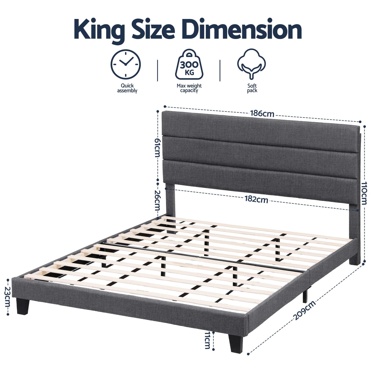 King Bed Frame Charcoal Grey