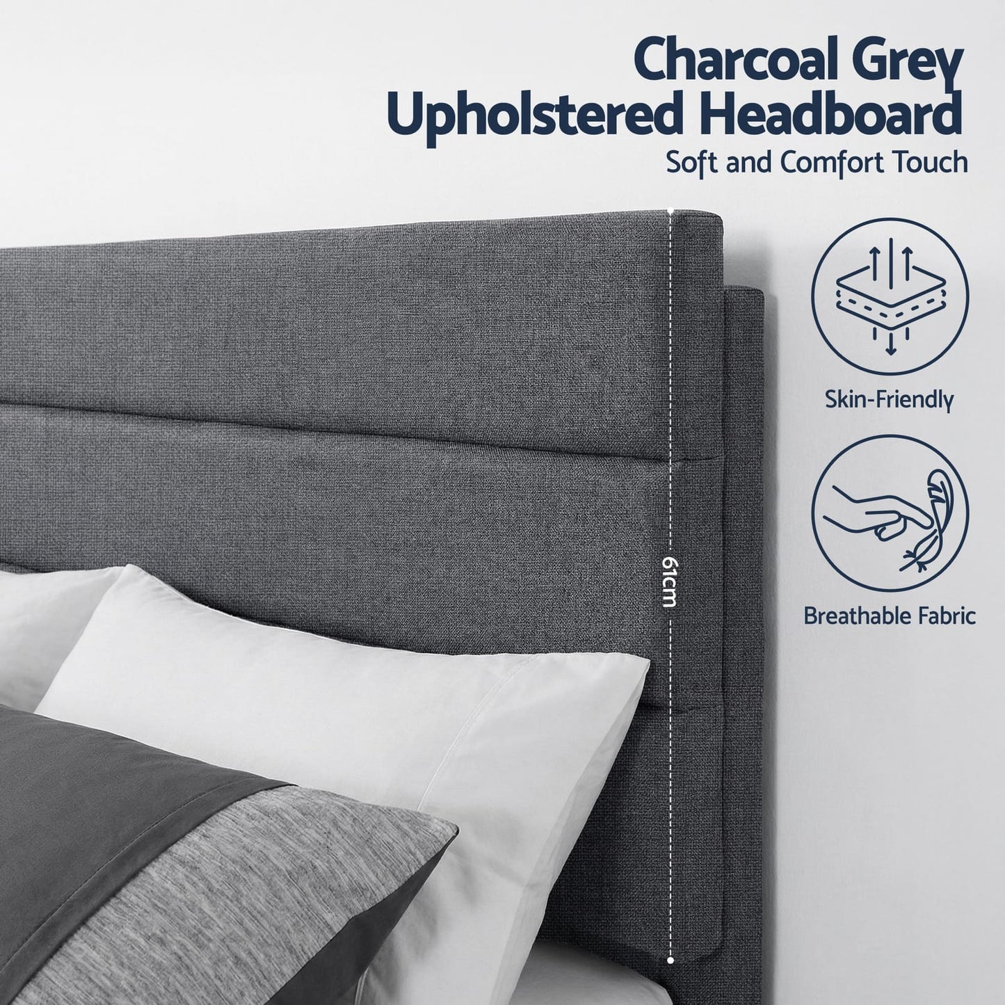 King Bed Frame Charcoal Grey