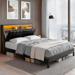 Double Bed Frame Led Storage Headboard With Charging Station Black