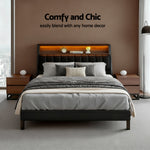 Queen Bed Frame Led Storage Headboard With Charging Station Black