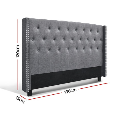 Bed Head Headboard King Size Fabric - LUCA Grey