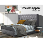King Size Bed Headboard Fabric Frame Base Grey