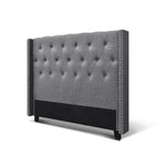 Queen Size Bed Headboard Fabric Frame Base Grey