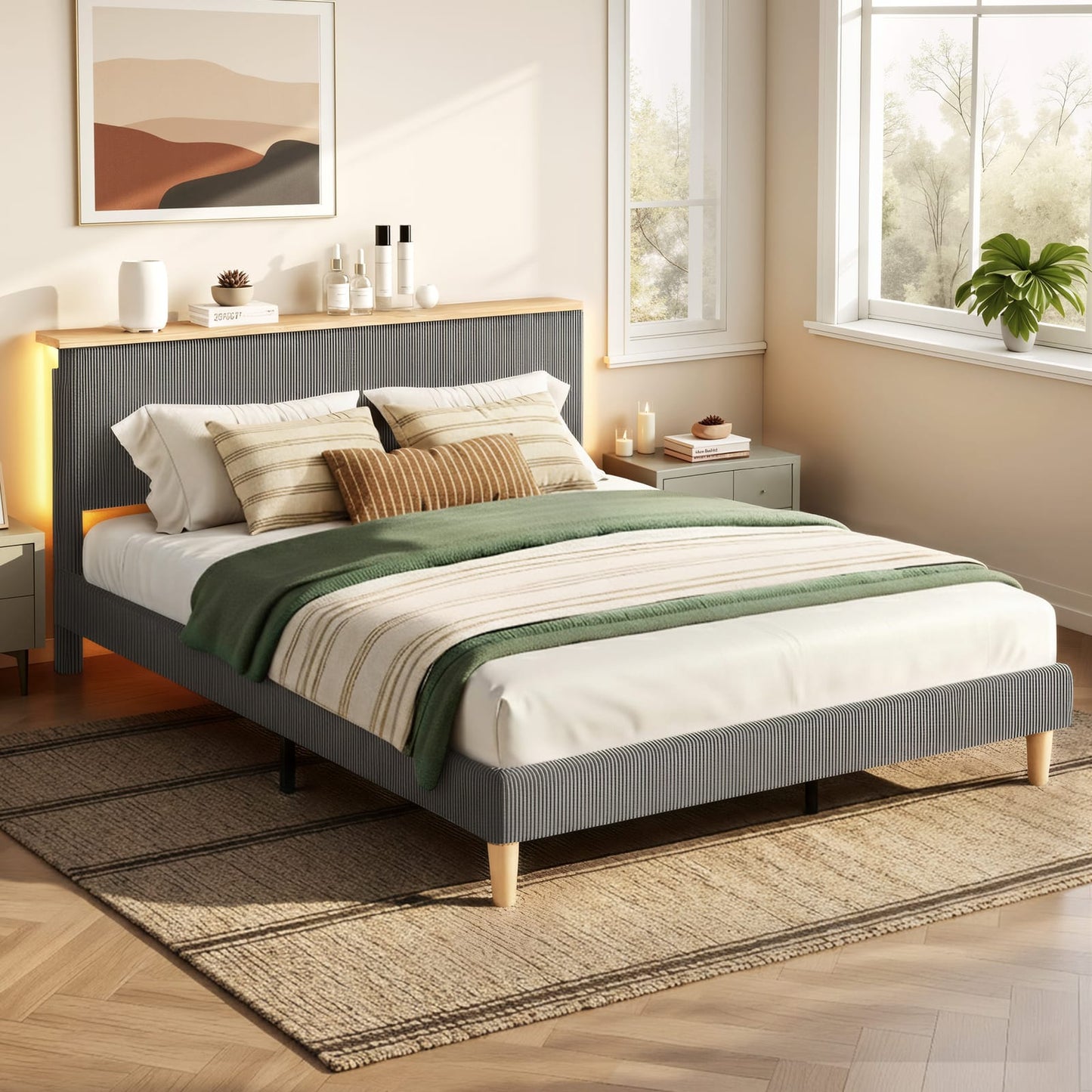 Grey Velvet King Bed Frame