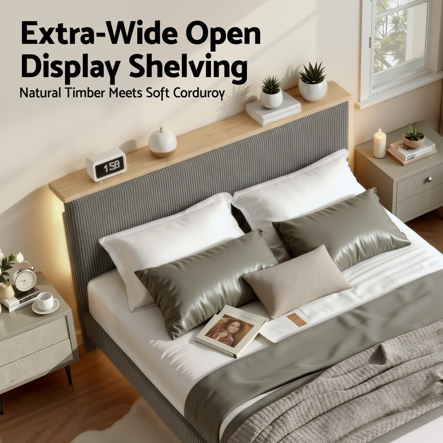 Grey Velvet King Bed Frame