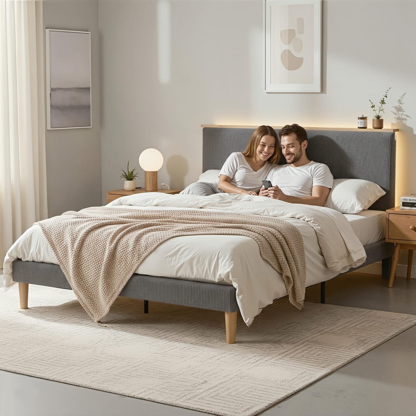 Grey Velvet King Bed Frame