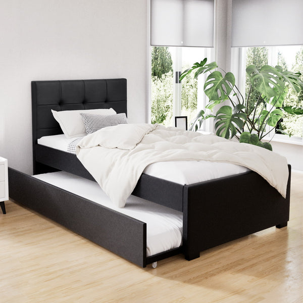  Bed Frame with Storage Drawer - Black King Single