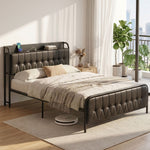 Double Bed Frame Storage Headboard Charging Station | HomeAn