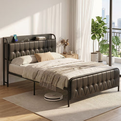 Double Bed Frame Storage Headboard Charging Station | HomeAn