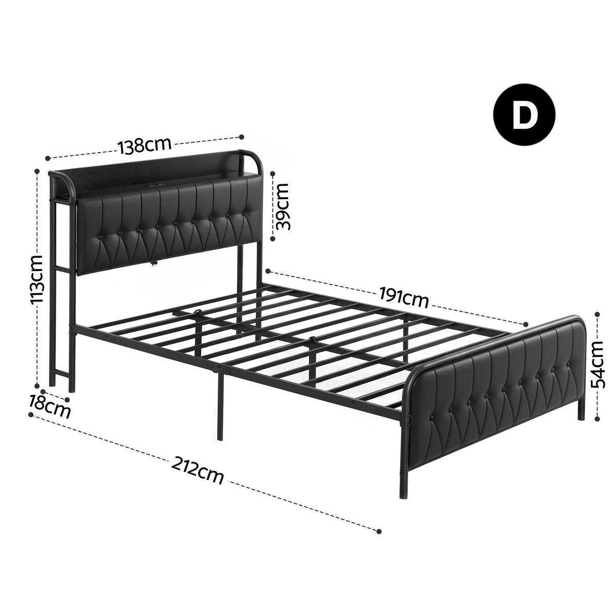 Double Bed Frame Storage Headboard Charging Station | HomeAndLiving - 2