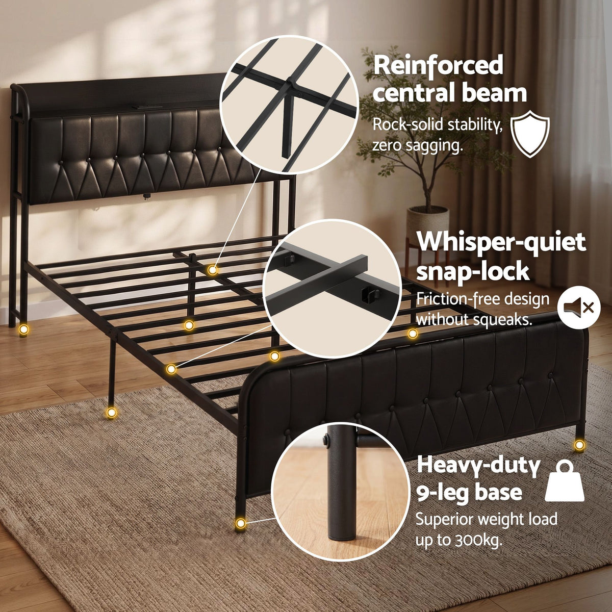 Double Bed Frame Storage Headboard Charging Station | HomeAndLiving - 8