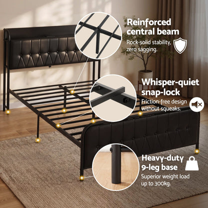 Double Bed Frame Storage Headboard Charging Station | HomeAndLiving - 8
