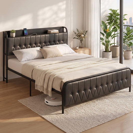 King Bed Frame Storage Headboard Charging Station | HomeAndL