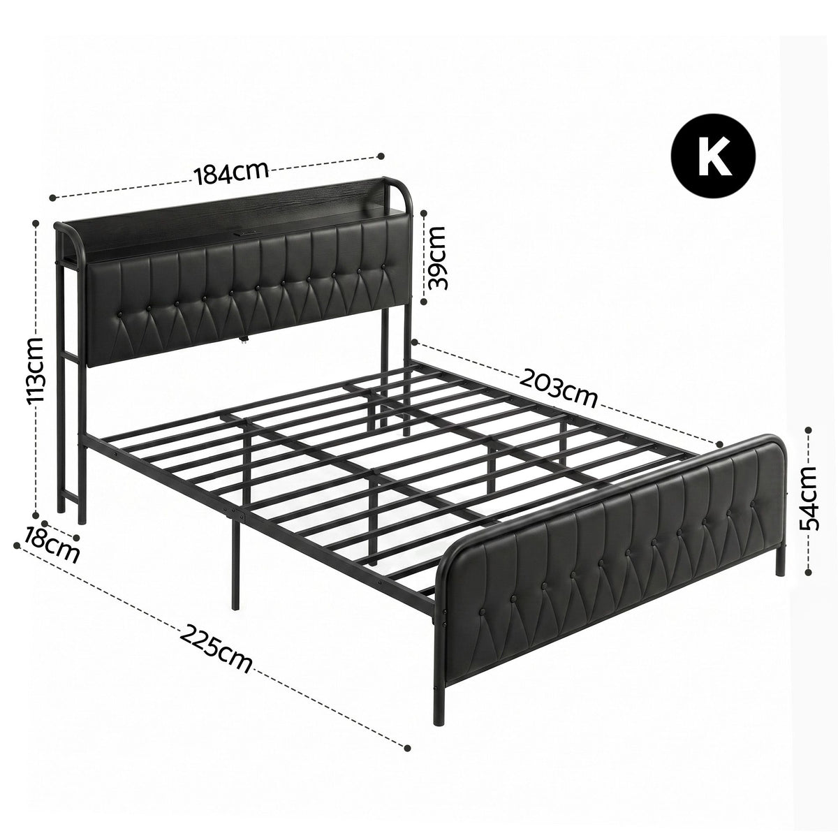 King Bed Frame Storage Headboard Charging Station | HomeAndLiving - 2