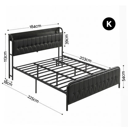 King Bed Frame Storage Headboard Charging Station | HomeAndLiving - 2