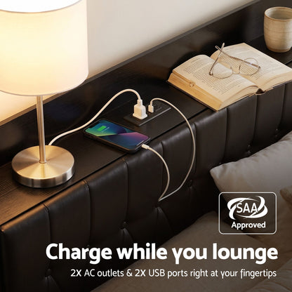 King Bed Frame Storage Headboard Charging Station | HomeAndLiving - 4
