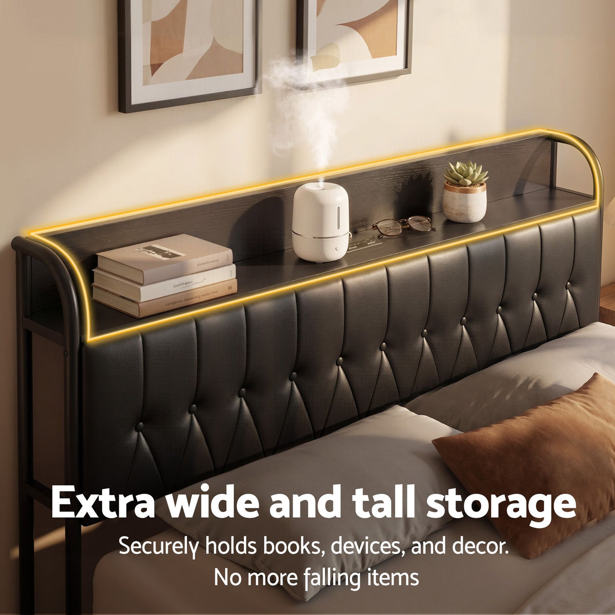 King Bed Frame Storage Headboard Charging Station | HomeAndLiving - 5