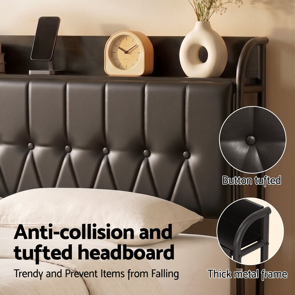King Bed Frame Storage Headboard Charging Station | HomeAndLiving - 6