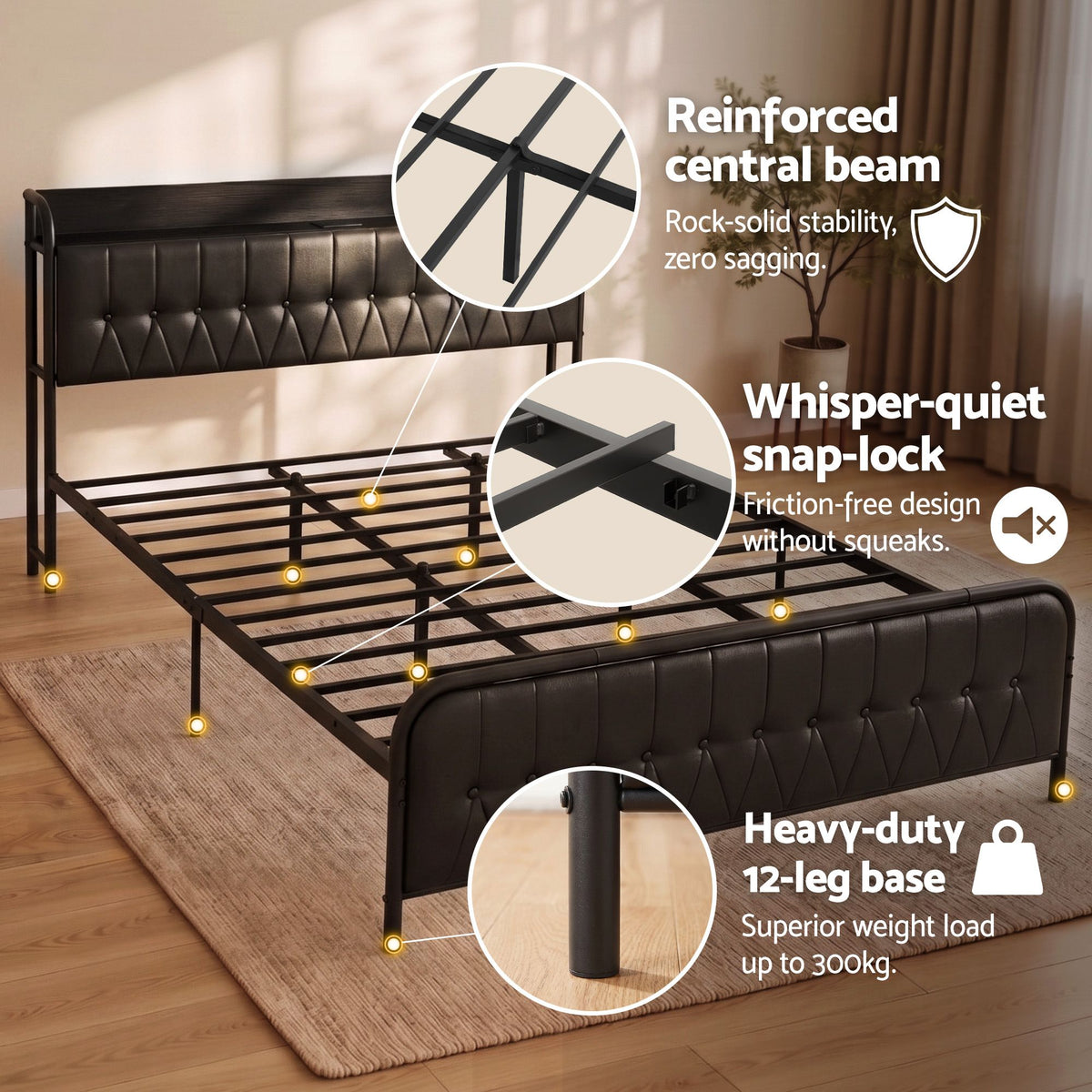 King Bed Frame Storage Headboard Charging Station | HomeAndLiving - 8