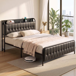 Queen Bed Frame Storage Headboard USB Charging | HomeAndLivi