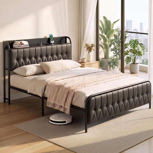  Queen Bed Frame Storage Headboard USB Charging | HomeAndLivi