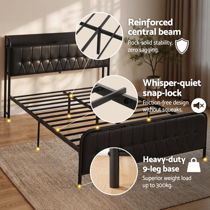 Queen Bed Frame Storage Headboard USB Charging | HomeAndLiving - 8