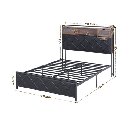 Double Bed Frame LED Lights USB Charging | HomeAndLiving - 2