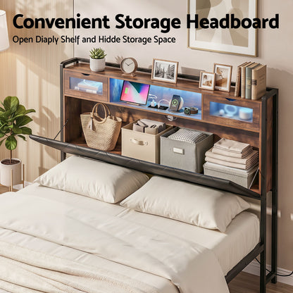 Double Bed Frame LED Lights USB Charging | HomeAndLiving - 5
