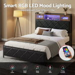 Double Bed Frame LED Lights USB Charging | HomeAndLiving
