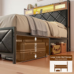 Double Bed Frame LED Lights USB Charging | HomeAndLiving