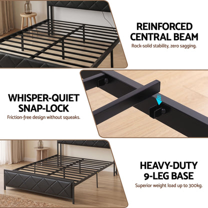 Double Bed Frame LED Lights USB Charging | HomeAndLiving - 9