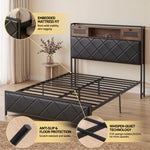 Double Bed Frame LED Lights USB Charging | HomeAndLiving