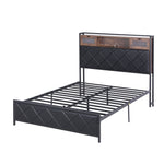 Double Bed Frame LED Lights USB Charging | HomeAndLiving
