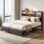 King Bed Frame LED Lights Storage Headboard | HomeAndLiving