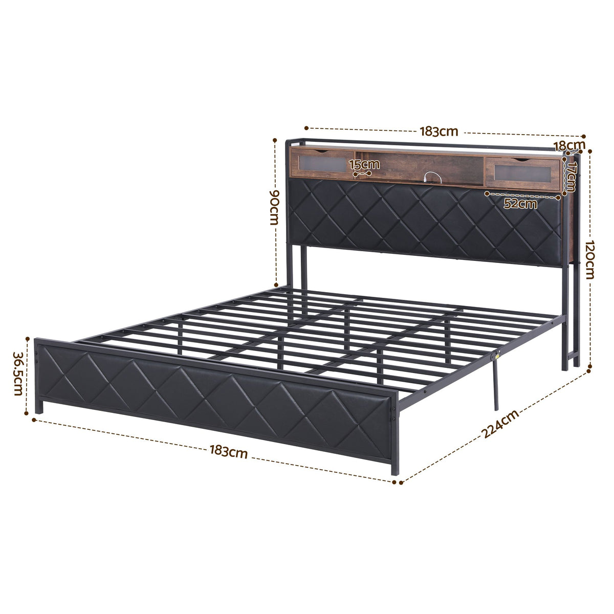 King Bed Frame LED Lights Storage Headboard | HomeAndLiving - 2