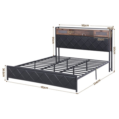King Bed Frame LED Lights Storage Headboard | HomeAndLiving - 2