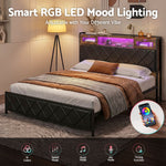 King Bed Frame LED Lights Storage Headboard | HomeAndLiving