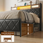King Bed Frame LED Lights Storage Headboard | HomeAndLiving