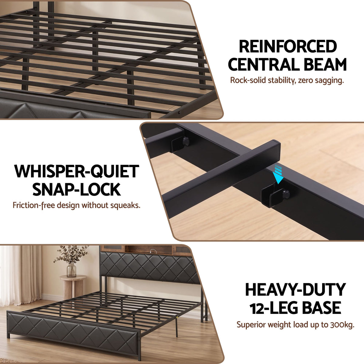 King Bed Frame LED Lights Storage Headboard | HomeAndLiving - 9