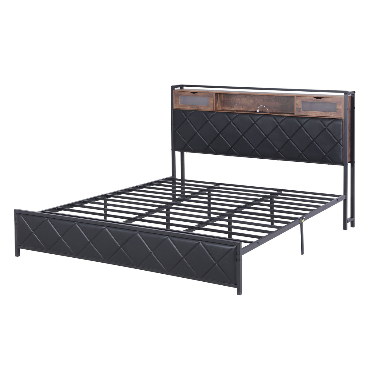 King Bed Frame LED Lights Storage Headboard | HomeAndLiving - 11