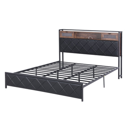 King Bed Frame LED Lights Storage Headboard | HomeAndLiving - 11