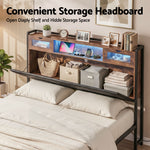 Queen Bed Frame LED Lights Storage Headboard | HomeAndLiving