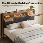 Queen Bed Frame LED Lights Storage Headboard | HomeAndLiving
