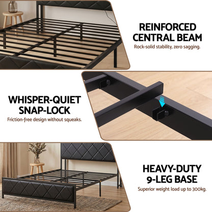 Queen Bed Frame LED Lights Storage Headboard | HomeAndLiving