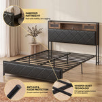 Queen Bed Frame LED Lights Storage Headboard | HomeAndLiving