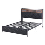 Queen Bed Frame LED Lights Storage Headboard | HomeAndLiving