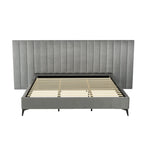 Velvet Fabric Grey Bed Frame with Oversized Headboard